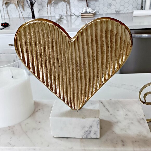 NEW! BOHO CAST METAL & MARBLE HEART DECOR - Picture 5 of 5